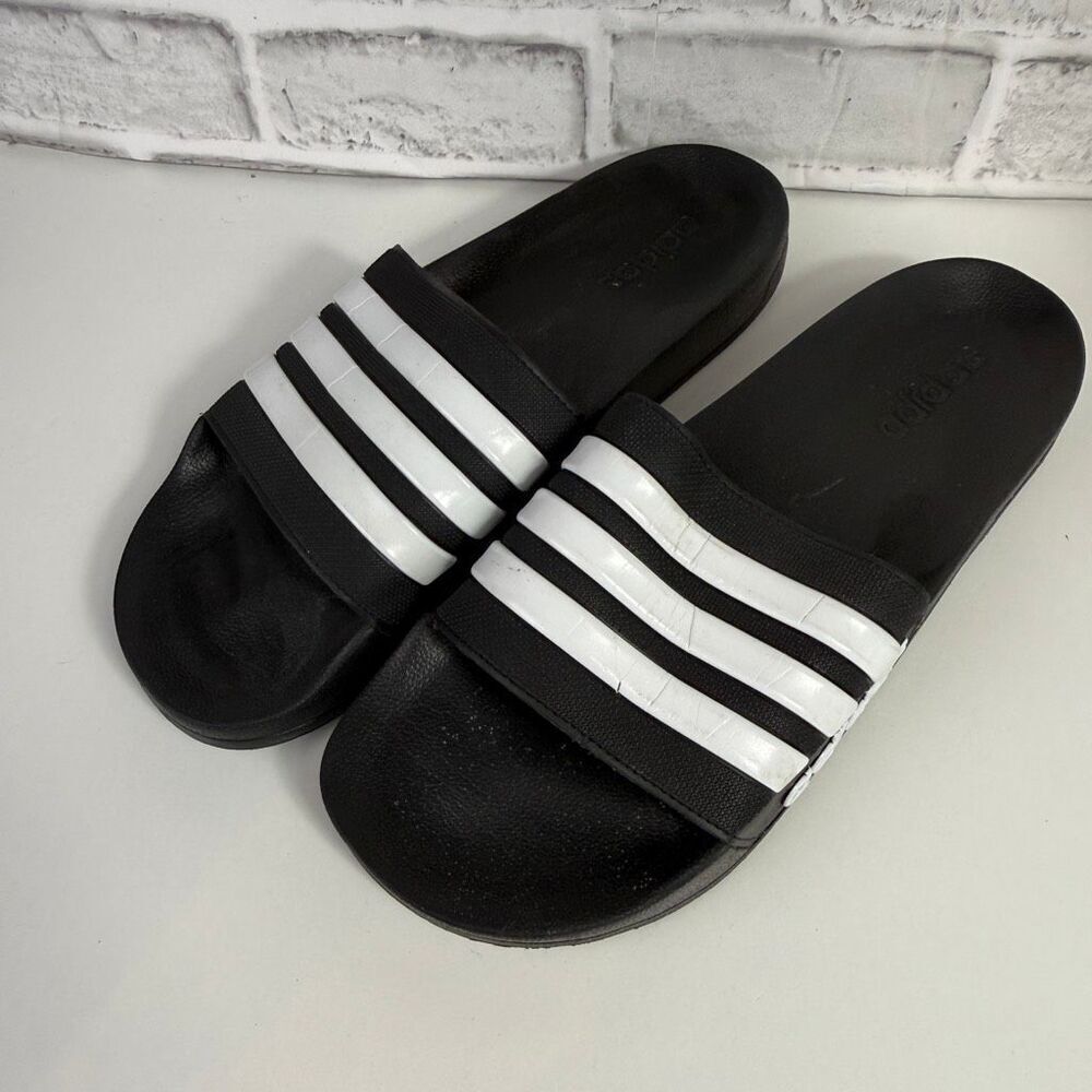 Adidas Three Stripe Slide Black White Size 13